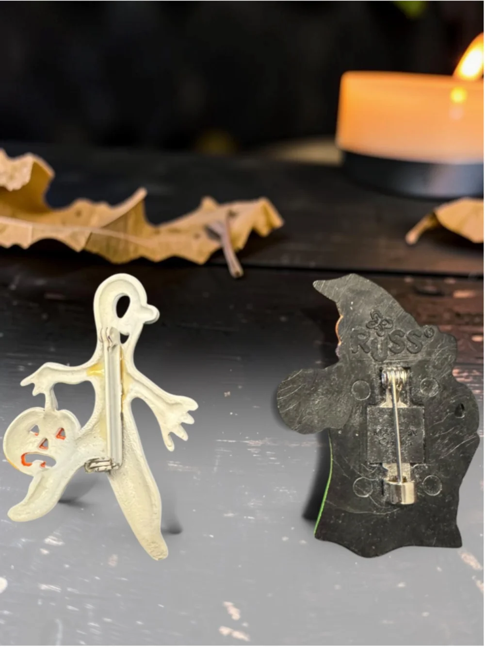 Vintage Halloween Pin Lot Hallmark White Ghost Russ Berrie Black Cat Witch